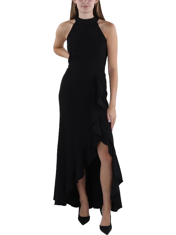 Instant Discount Womens Ruffled Sleeveless Evening Dress
