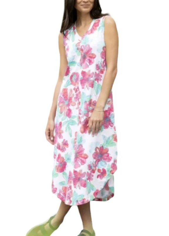 Act Now Sketched Floral Seamed Dress In Pink