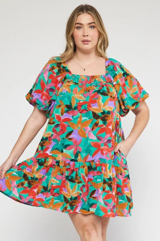 Exclusive Savings Square Neck Floral Dress