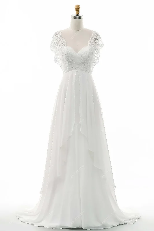 Great Bargains Ruffled Sleeve Lace Chiffon A-line Wedding Dress