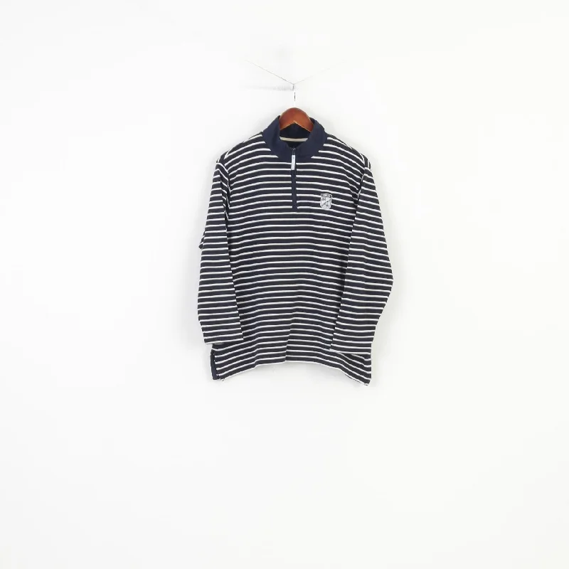 Special Savings Kitaro Women XL Sweatshirt Marine Striped Long Sleeve Navy Zip Neck Cotton Laguna Beach Collar Top