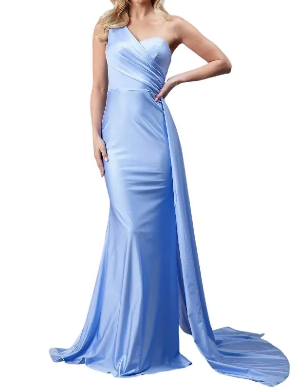 Unmissable Offer Fitted One Shoulder Lycra Gown In Powderblue