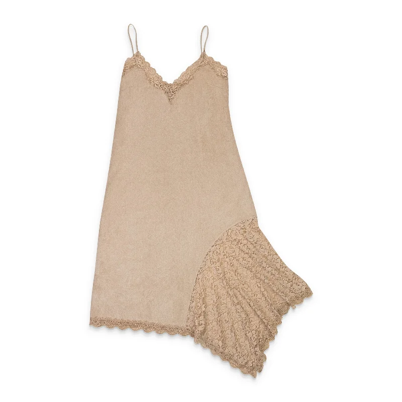 Massive Deals CALLIPYGIAN FAUX SUEDE BEIGE SLIP DRESS