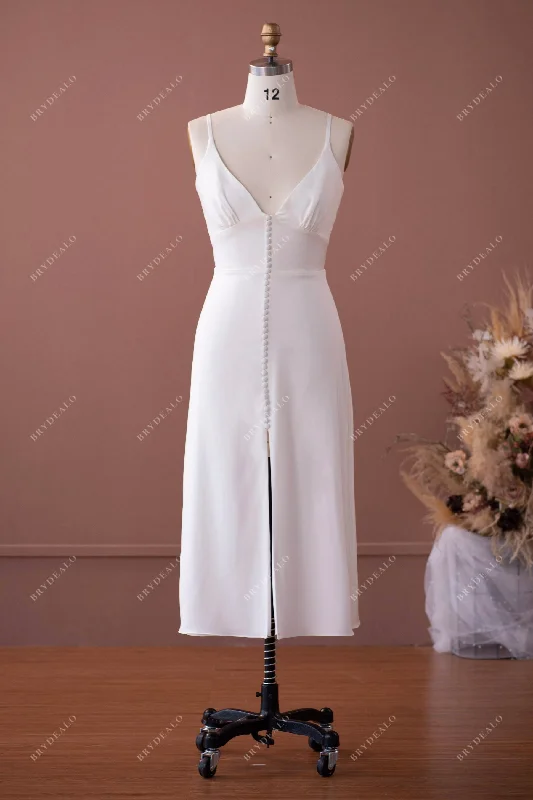 The Best Prices Simple Vintage Straps Satin Tea-Length Wedding Dress