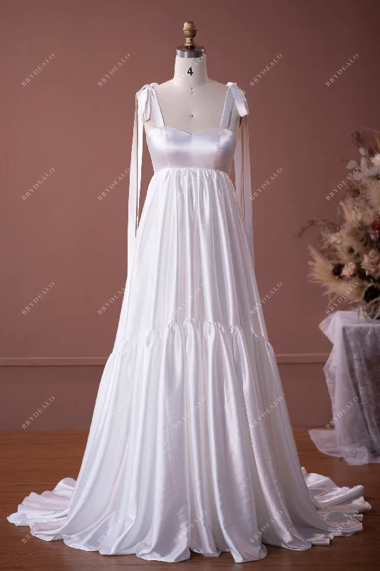 Price Meltdown Silky Satin Straps A-line Tired Maternity Wedding Dress