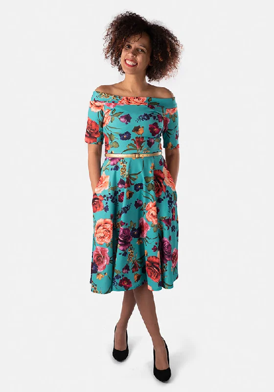 Special Discount Eleri Teal Floral Swing Dress