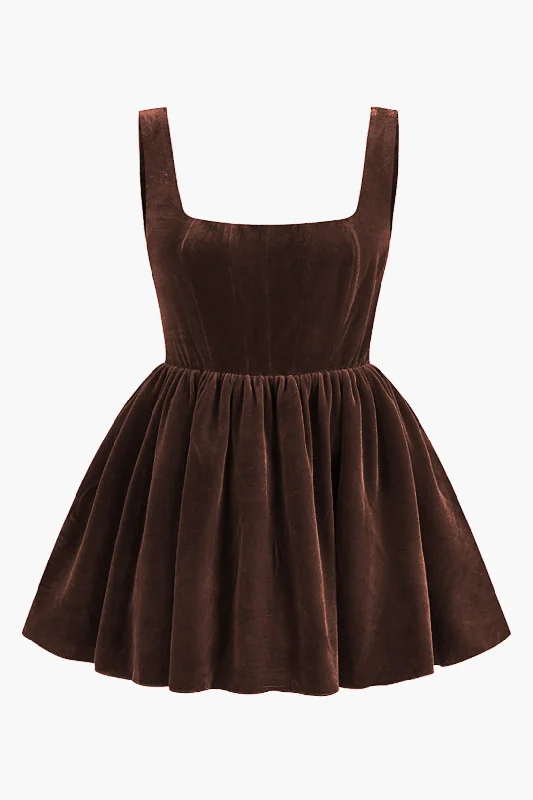 Online Only Plus Size Velvet Sleeveless Square Neck Mini Dress