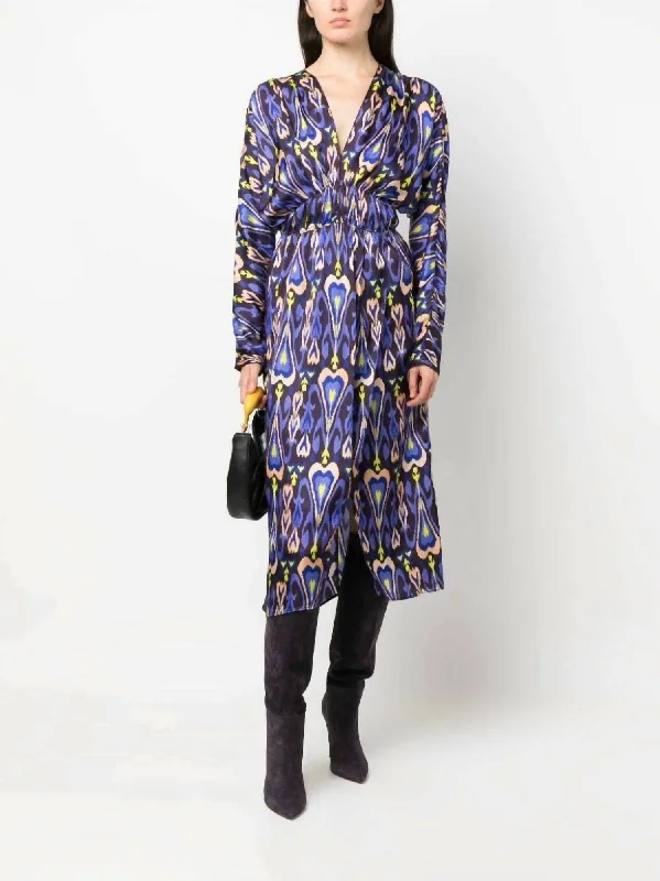 Special Savings Northern Light Print Satin Dress In Night Fall