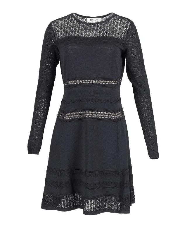 Amazing Deals Diane Von Furstenberg Lace Pattern Mini Dress in Black Rayon