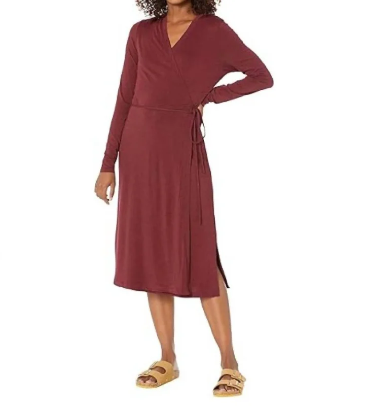 Savings Galore Foundation Long Sleeve Wrap Dress In Maroon Heather