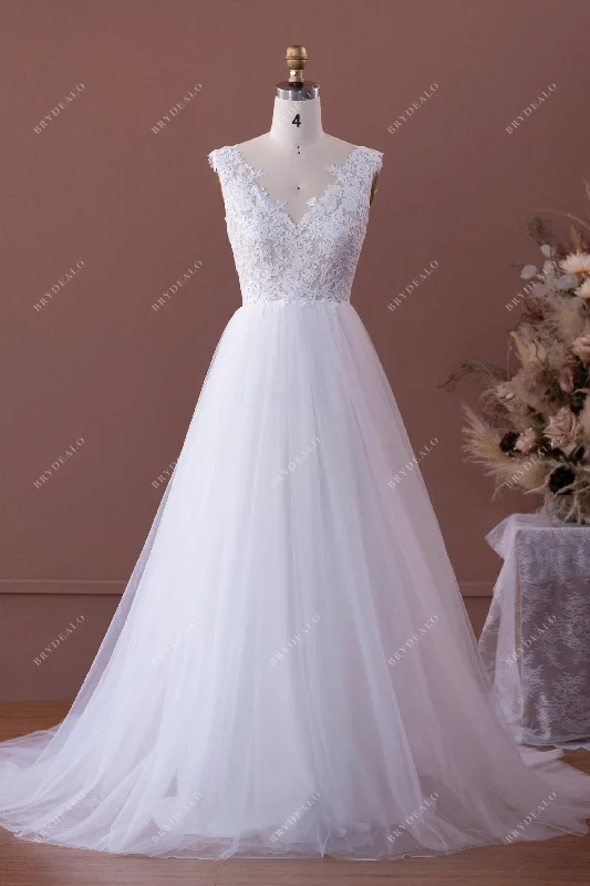 Exclusive Offers Flower Lace Tulle A-line Long Wedding Dress