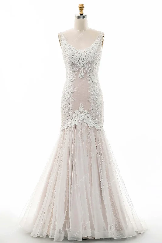 Deal of the Week Straps Scoop Neck Beaded Lace Mermaid Bridal Gown
