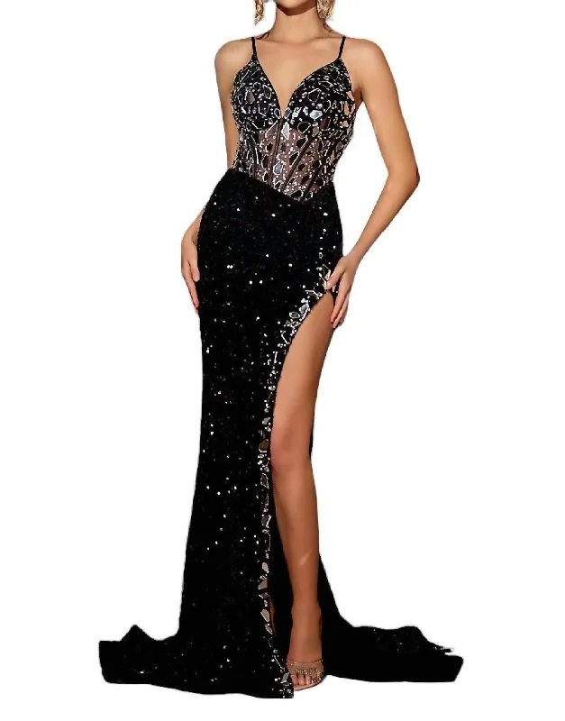 Price Drop Alert Cut Glass Sequin Prom Dress In Black