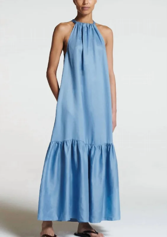 Members Only Ibiza Linen Dress In Cornflower Blue