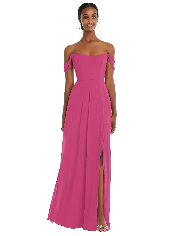 Deal Dash Off-the-Shoulder Basque Neck Maxi Dress with Flounce Sleeves