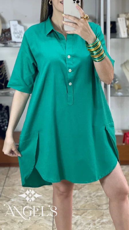 Act Fast Linen/Cotton Shirt Dress