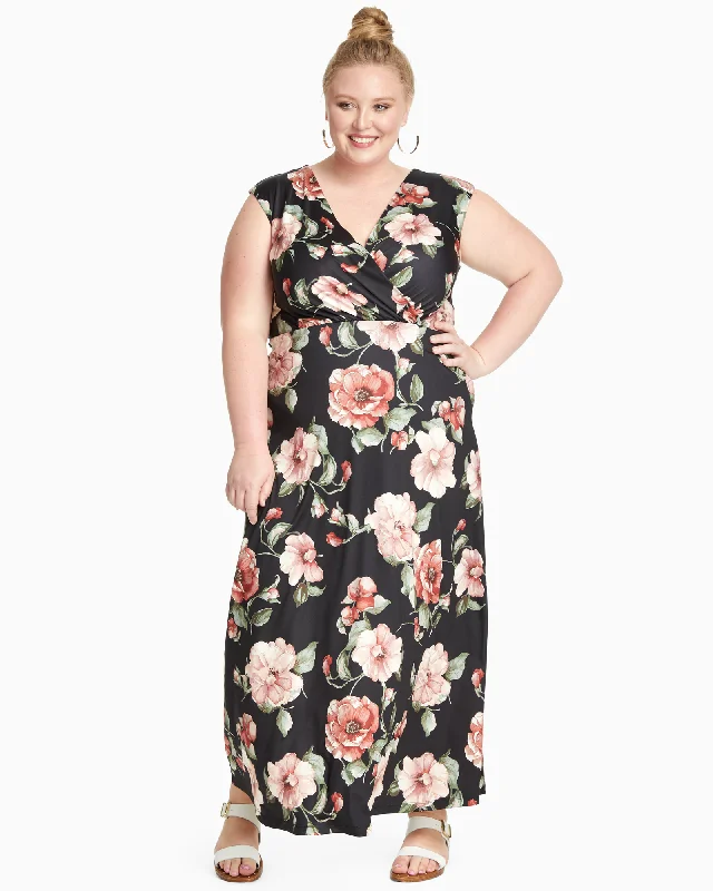 YEAR-End Clearance Springfield V-Neck Maxi Dress | Black / Pink