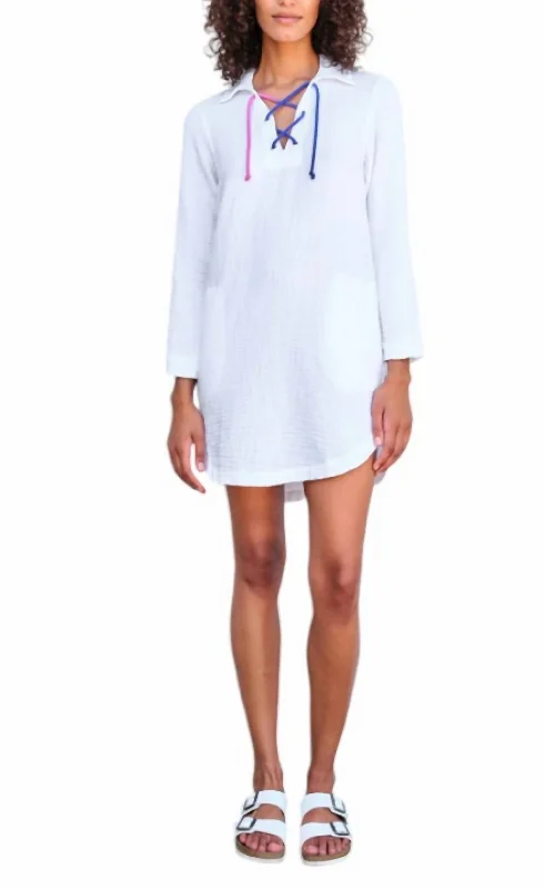 Crazy Deals Mini Lace Up Dress In White