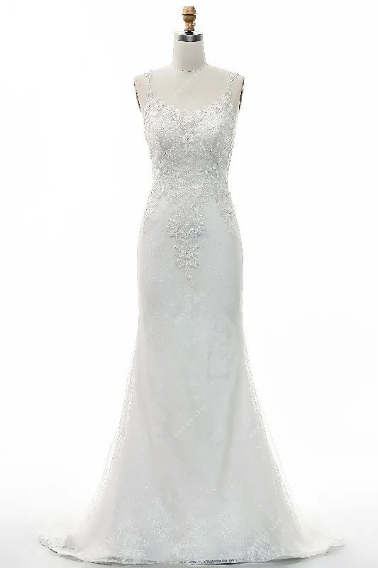 Lowest Prices Shimmering Scoop Neck Fishtail Lace Wedding Dress