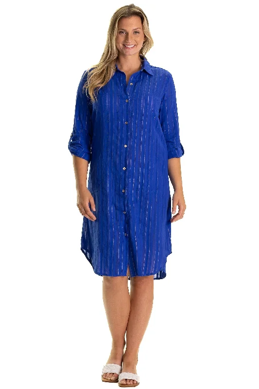 New Deals The Midi Flagler Coverup in Bright Blue Metallic Stripe